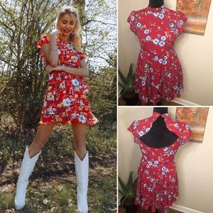 ✨FLASH SALE✨ OnTwelfth Floral Baby Doll Red Dress Medium